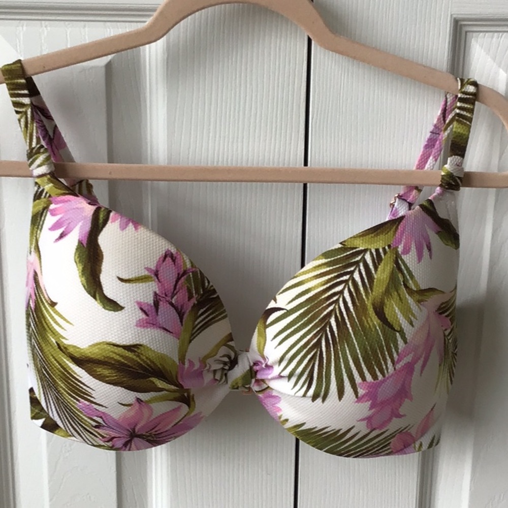 Shade & Shore Pink and Green Tropical Print Bra